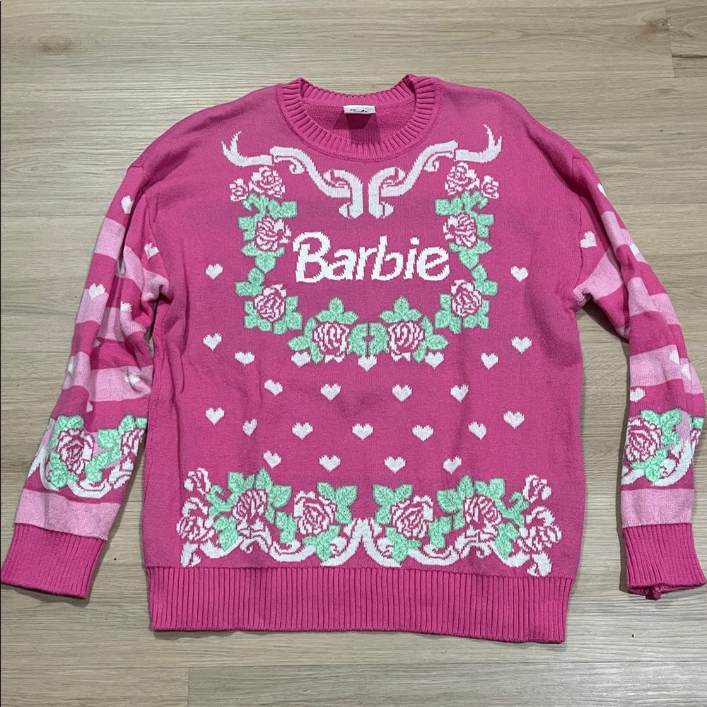 Barbie Pink and White Floral Women's Sweater